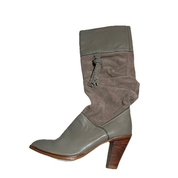 Vintage Womens DINGO‎ Sz 7M (6.5) Grey Leather Cowboy Fashion Boots 3.5" Heels - Picture 2 of 16